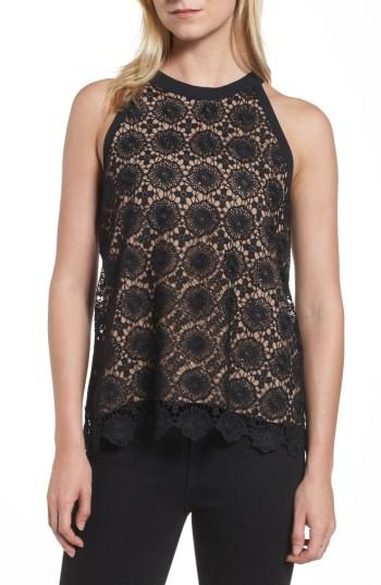 Women's Halogen Lace Overlay Tank - Black