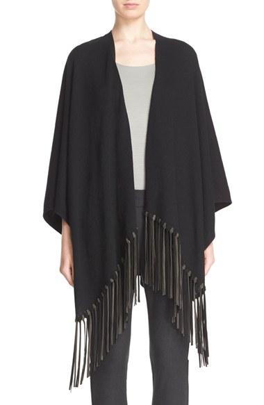 Women's Armani Collezioni Leather Fringe Knit Poncho