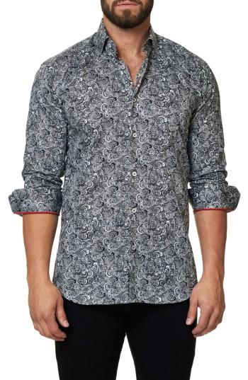 Men's Maceoo Trim Fit Paisley Print Sport Shirt (m) - Black