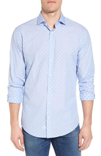 Men's Nordstrom Men's Shop Trim Fit Dot Dress Shirt 34/35 - Blue