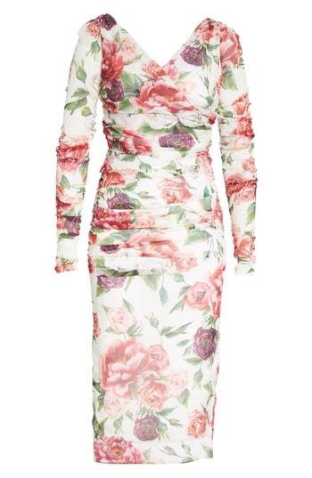 Women's Dolce & Gabbana Peony & Rose Print Stretch Silk Dress Us / 38 It - White