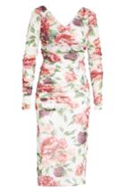 Women's Dolce & Gabbana Peony & Rose Print Stretch Silk Dress Us / 38 It - White