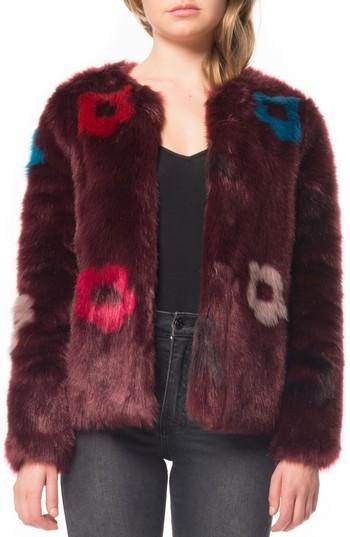 Women's Willow & Clay Flower Faux Fur Jacket - Purple