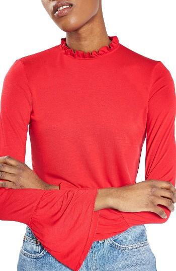 Women's Topshop Ruffle Neck Trumpet Top Us (fits Like 0-2) - Red