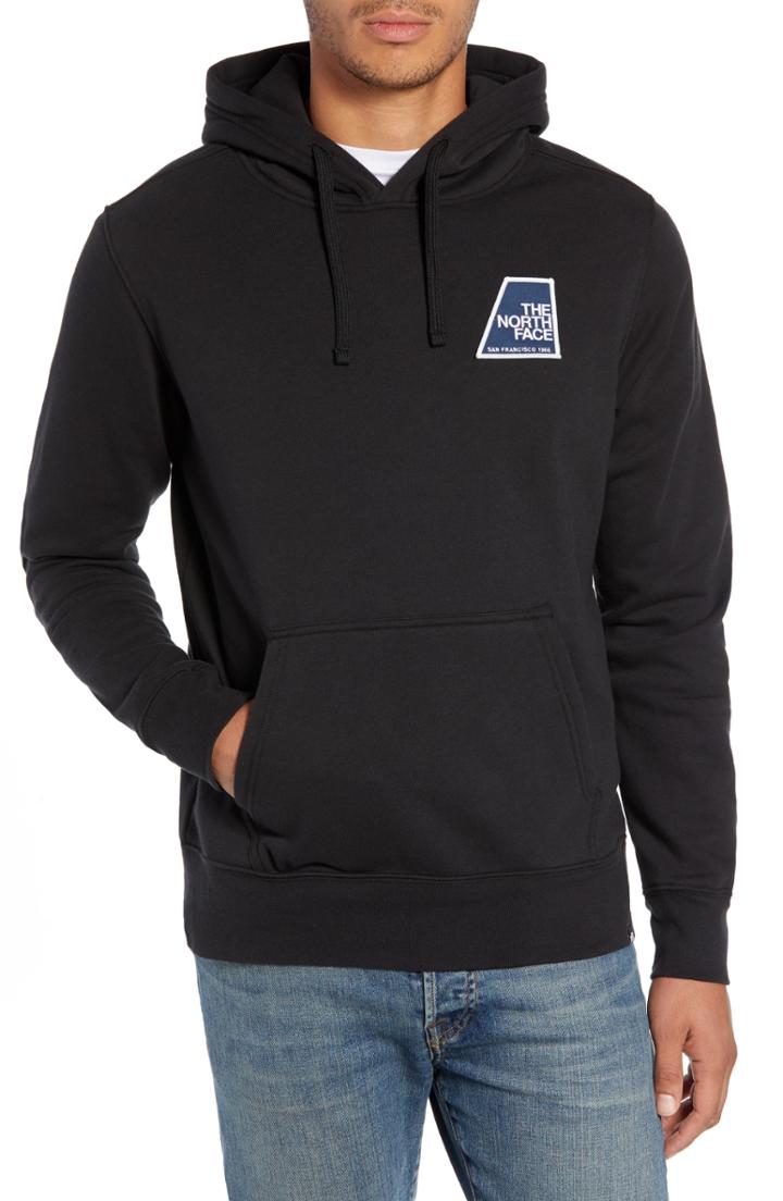 Men's North Face Logo Patch Pullover Hoodie, Size - Black