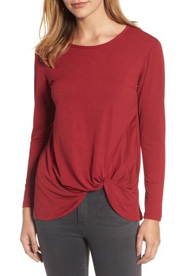 Women's Bobeau Dressy Front Knot Long Sleeve Top - Red
