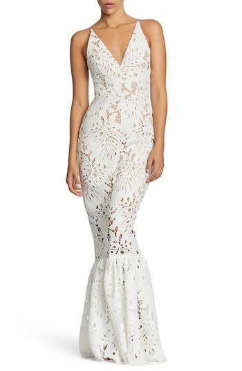 Women's Dress The Population Brooke Crochet Palm Mermaid Gown - White