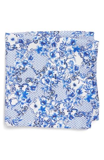 Men's Eton Floral Tile Silk Pocket Square, Size - Blue