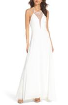 Women's Lulus Lace Inset Halter Neck Gown - White
