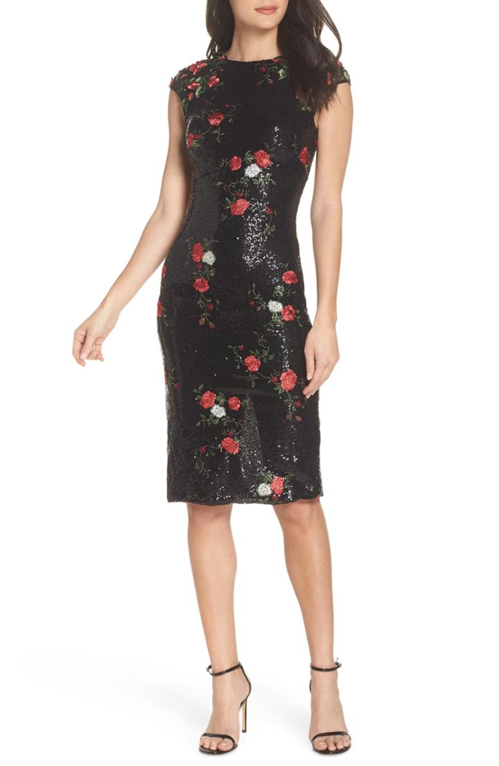 Women's Mac Duggal Sequin & Embroidery Sheath Dress