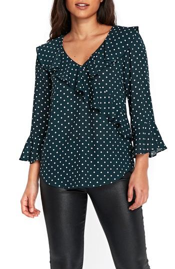 Women's Wallis Green Spot Ruffle Top Us / 16 Uk - Green