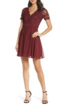 Women's Lulus Angel In Disguise Lace & Chiffon Party Dress - Burgundy