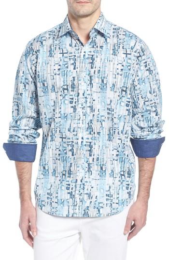 Men's Bugatchi Classic Fit Abstract Stripe Print Sport Shirt - Green
