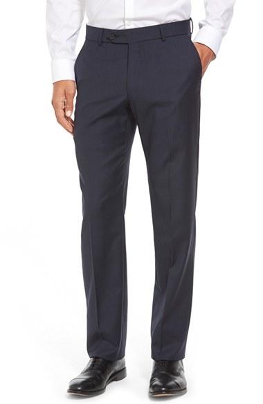 Men's Ballin Flat Front Sharkskin Wool Trousers - Blue