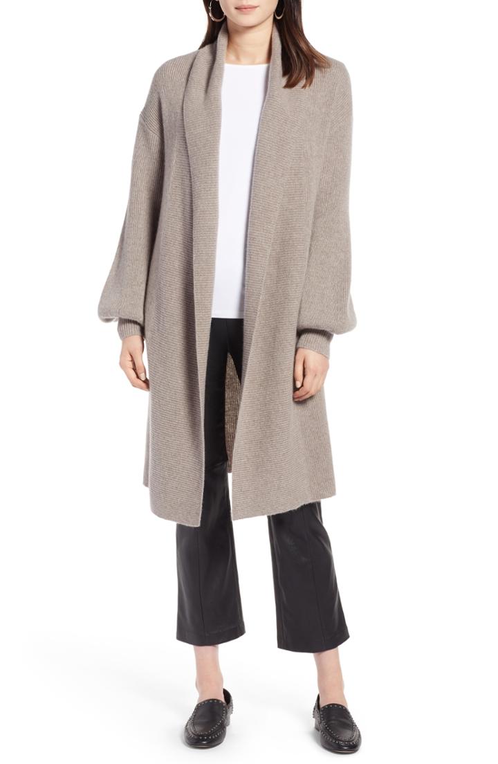 Women's Halogen Blouson Sleeve Long Cashmere Cardigan - Brown