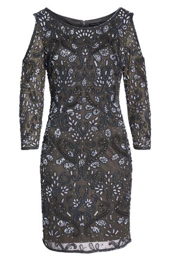 Petite Women's Pisarro Nights Embellished Mesh Sheath Dress P - Grey