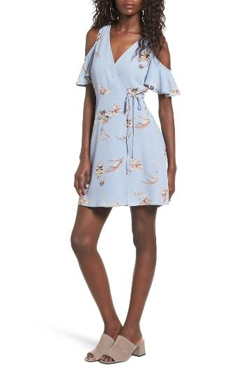 Women's Lush Floral Print Cold Shoulder Wrap Dress - Blue