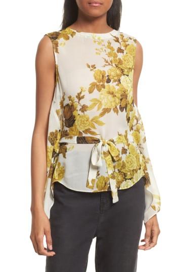 Women's Robert Rodriguez Floral Print Drape Back Silk Top