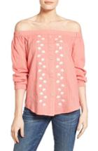 Women's Wit & Wisdom Embroidered Cotton Off The Shoulder Top - Pink