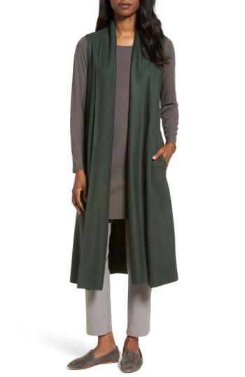 Petite Women's Eileen Fisher Long Boiled Wool Vest P - Green