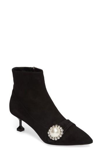 Women's Miu Miu Embellished Pointy Toe Bootie .5us / 36.5eu - Black
