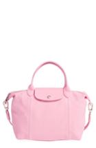 Longchamp Small 'le Pliage Cuir' Leather Top Handle Tote - Pink
