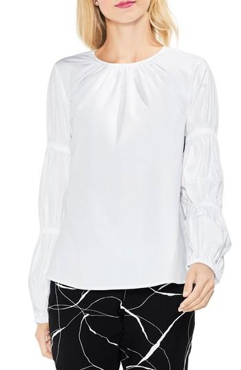 Women's Vince Camuto Smocked Poplin Shirt, Size - White