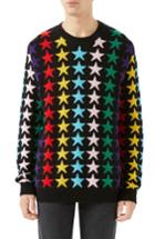 Men's Gucci Allover Jacquard Stars Wool Sweater - Black