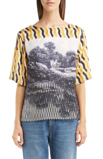 Women's Dries Van Noten Print Woven Tee - Black