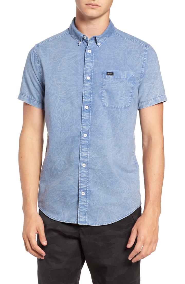 Men's Rvca That'll Do Chambray Woven Shirt, Size - Blue