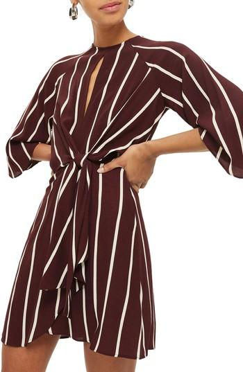 Women's Topshop Stripe Knot Front Minidress Us (fits Like 2-4) - Burgundy