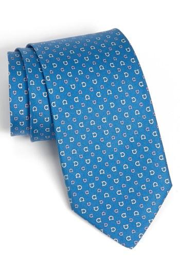 Men's Salvatore Ferragamo Gancini Print Silk Tie, Size - Blue