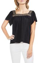 Women's Vince Camuto Beaded Neck Peasant Top, Size - Black