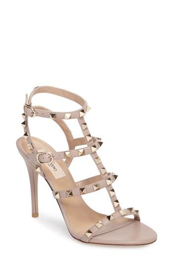 Women's Valentino Garavani 'rockstud' Ankle Strap Sandal .5us / 35.5eu - Beige