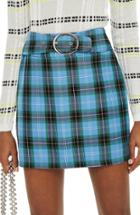 Women's Topshop Circle Buckle Check Miniskirt Us (fits Like 2-4) - Blue