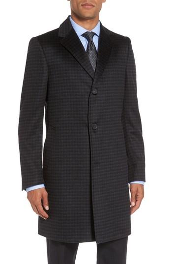 Men's Monte Rosso Cameron Check Cashmere Overcoat S - Grey