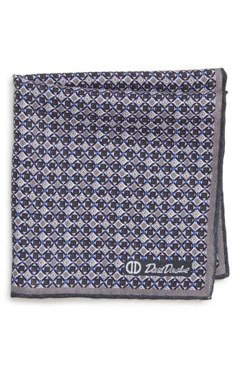 Men's David Donahue Geometric Wool & Silk Pocket Square, Size - Grey