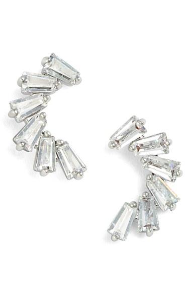 Women's Cz By Kenneth Jay Lane Curved Baguette Cubic Zirconia Stud Earrings