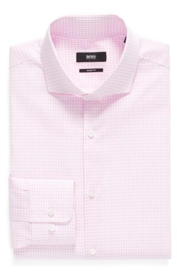 Men's Boss Sharp Fit Check Dress Shirt .5 - L - Pink