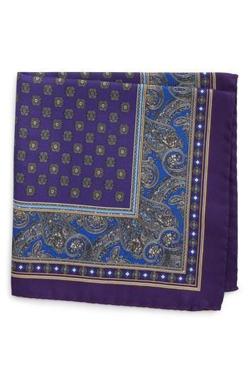 Men's Eton Paisley Silk Pocket Square, Size - Purple