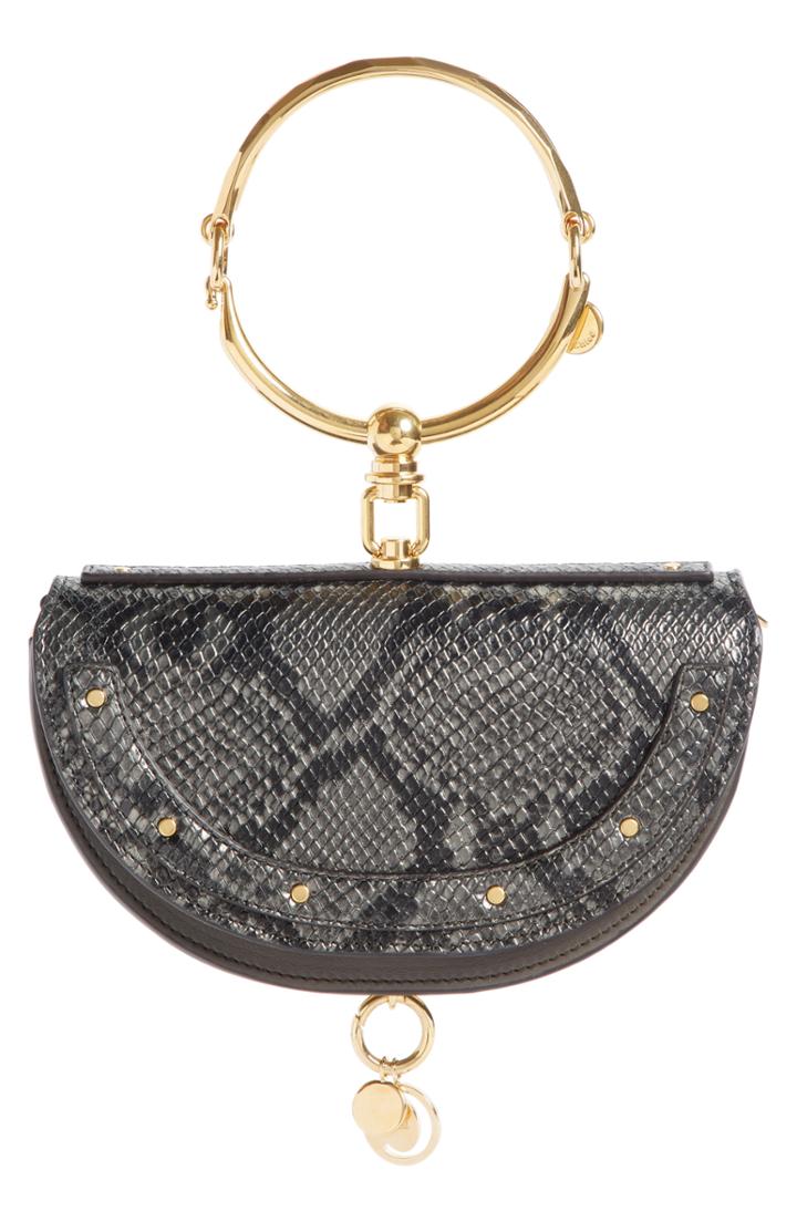 Chloe Nile Bracelet Snake Embossed Leather Minaudiere - Brown