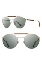 Men's Shwood Bandon 52mm Round Sunglasses - Matte Gold/ Walnut/ G15