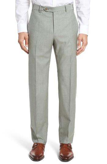 Men's Zanella Devon Flat Front Solid Wool Trousers - Green