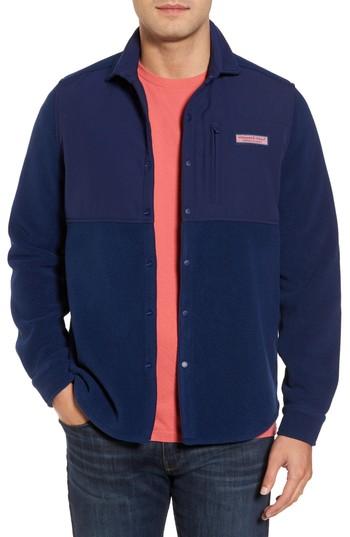 Men's Vineyard Vines Snap Front Fleece Jacket - Blue
