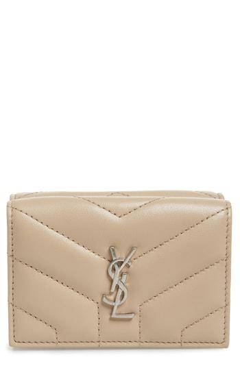 Women's Saint Laurent Lou Lou Matelasse Leather Wallet - Beige