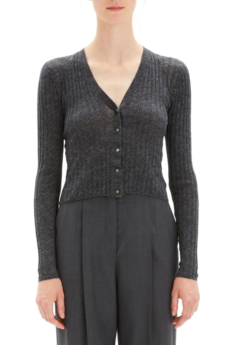 Women's Theory Crop Rib Cardigan - Grey