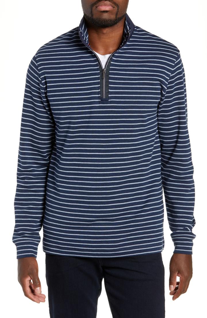 Men's Bugatchi Mock Neck Half Zip Pullover - Blue