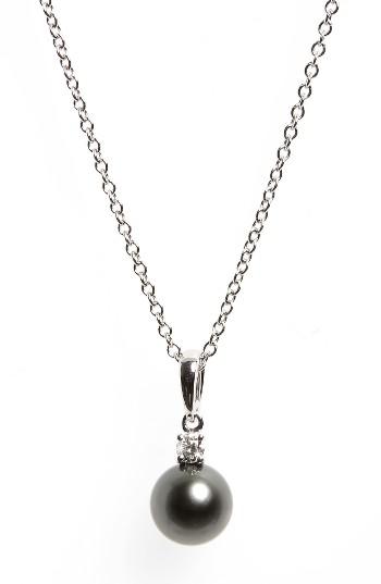 Women's Mikimoto Diamond & Black Cultured Pearl Pendant Necklace