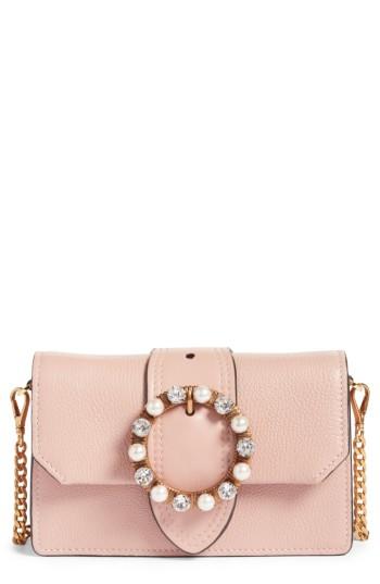 Miu Miu Lady Madras Crystal Embellished Leather Crossbody Bag - Pink