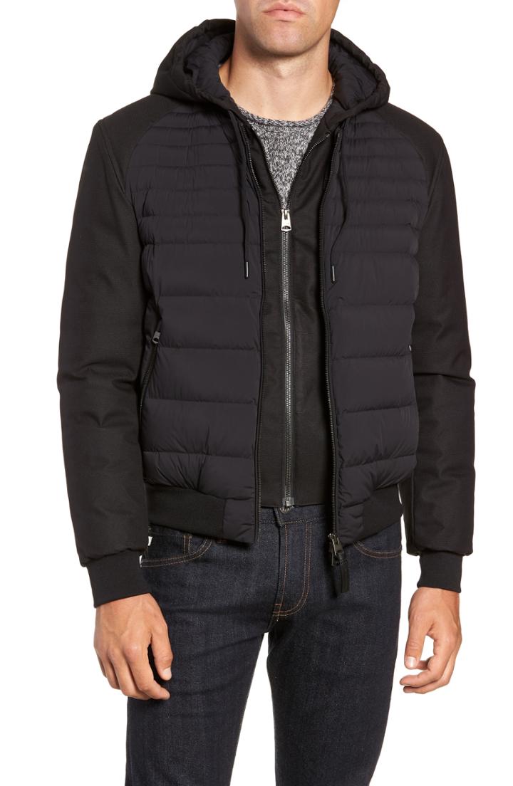 Men's Mackage Lightweight Down Hooded Bomber Jacket - Black